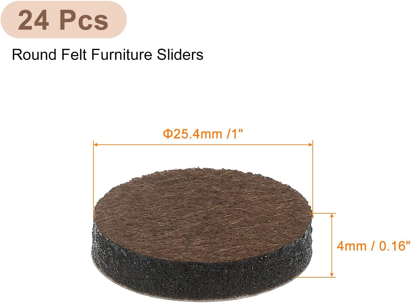 uxcell Furniture Pads, 24Pcs 1.25" - Round Self Adhesive Felt Furniture Pads, Floor Protectors for Furniture Feet Chairs Legs Hardwood Floors (Brown)