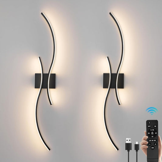 CANEOE Battery Operated Wall Sconce Set of 2, 18000mAh Gold Rechargeable Wall Lights with Remote Control,3000K-6000K Dimmable LED Wireless Wall Light for Living Room Bedroom Hallway,39.3 Inch (Gold)