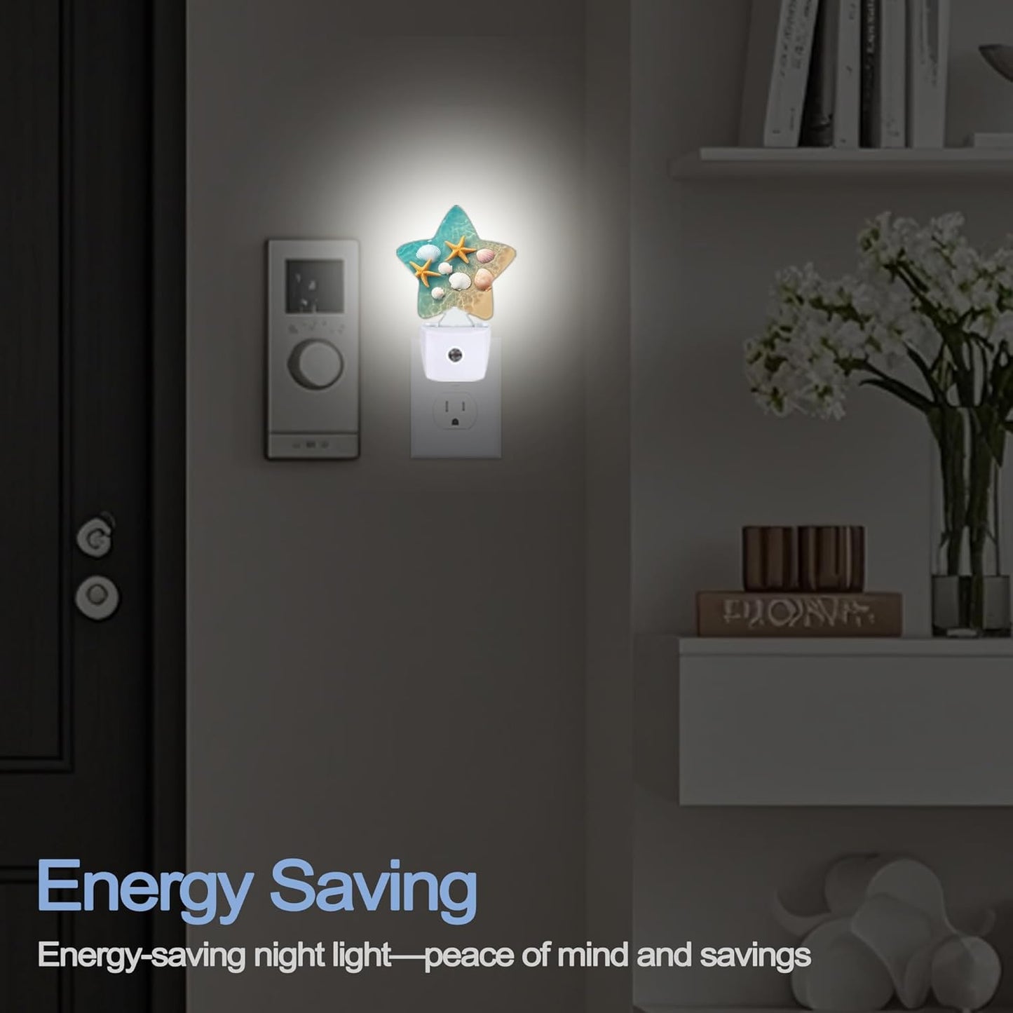 Lavender Butterfly Nightlight,Summer Flowers Star Night Lights Plug into Wall Decorations for Bedroom Bathroom,Dusk to Dawn Sensor Kitchen Hallway Stairs Energy Efficient Desk Lamp