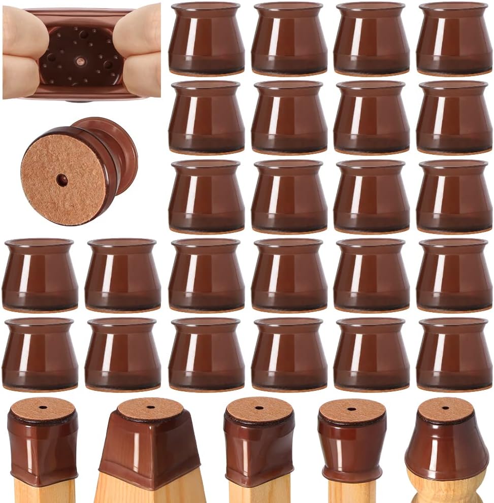 VIUME 24 Pcs Chair Leg Floor Protectors for Hardwood Floors Silicone Covers Felt Pads Furniture Leg Caps Anti-Scratch Reduce Noise Fit (1-5/16" to 2")