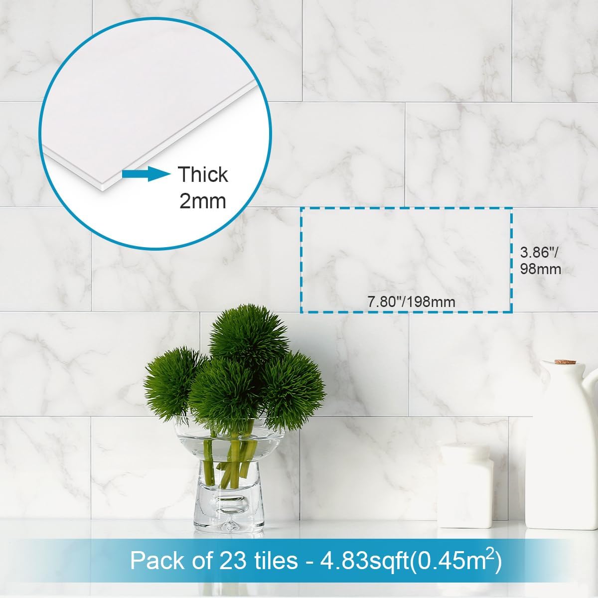 BeNice Peel and Stick Backsplash Large Bathroom Subway Tiles,Kitchen Shower Wall Stickers Waterproof(23Tiles) Gray White