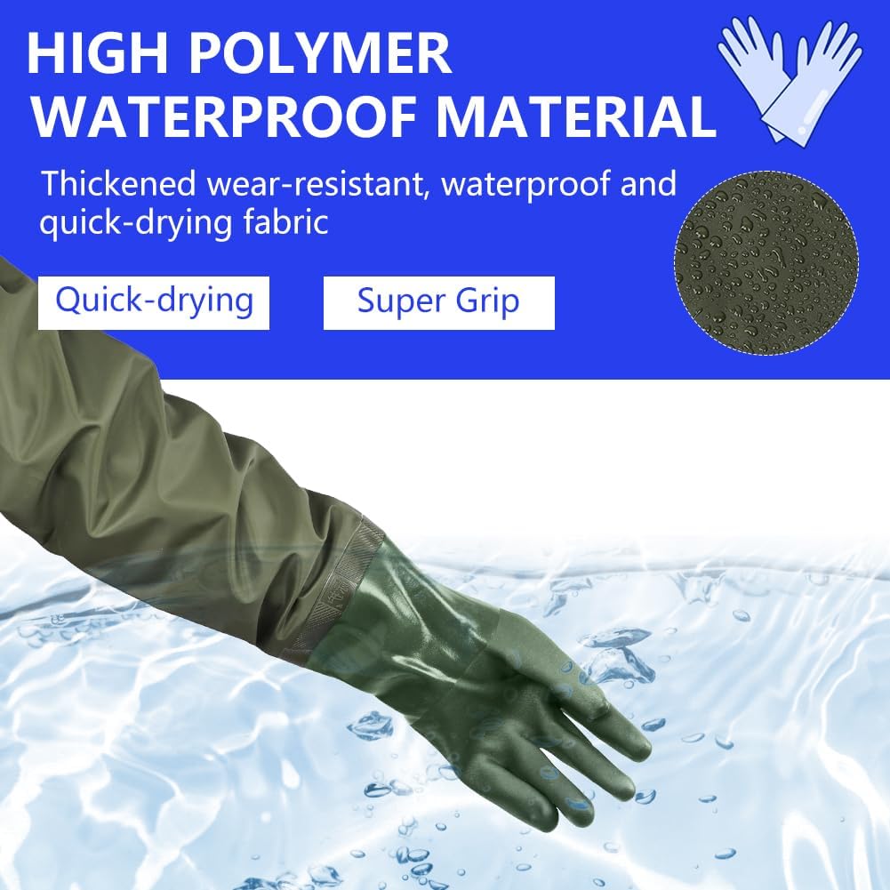 AUAUY 27" PVC Chemical Resistant Gloves, Rubber Gloves Heavy Duty, Waterproof Reusable Long Sleeve Glove for Cleaning