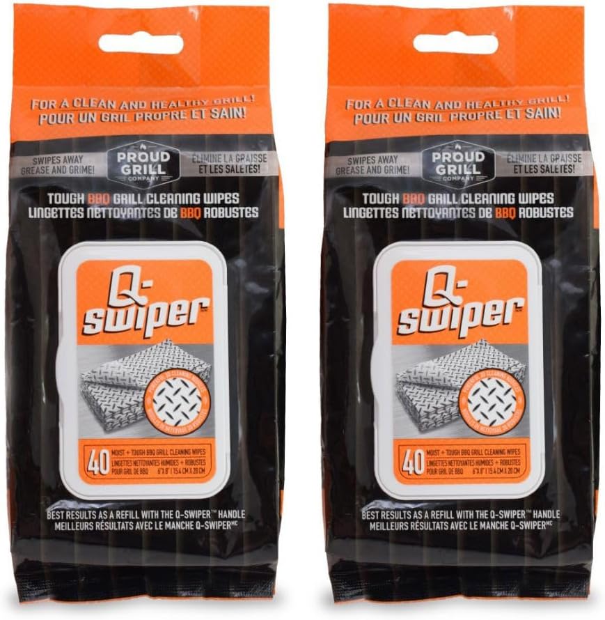 Proud Grill Q-Swiper Grill Cleaning Wipes - Bristle & Wire Free BBQ Cleaner, Heavy Duty Degreaser Wipes, Grease & Grime Remover for Outdoor Barbecue Grills, Disposable - 40 Count, Pack of 1