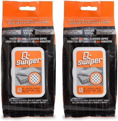 Proud Grill Q-Swiper Grill Cleaning Wipes - Bristle & Wire Free BBQ Cleaner, Heavy Duty Degreaser Wipes, Grease & Grime Remover for Outdoor Barbecue Grills, Disposable - 40 Count, Pack of 1