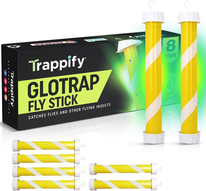 Trappify Glow-in-The-Dark Fly Trap for Indoor & Outdoor Fly Sticks (2 Pack) | Yellow Adhesive Fly Sticks, Glow-In-The-Dark, Water-Resistant Fruit Fly Traps for Indoors and Outdoor Use