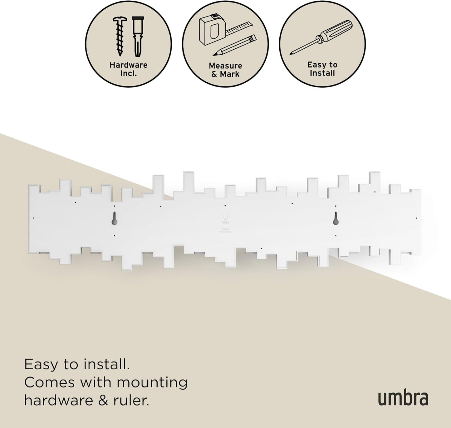 Umbra Sticks Wall-Mounted Coat Rack Rail Hook with 5 Retractable Pegs – Modern, Space-Saving Storage Organizer, Black