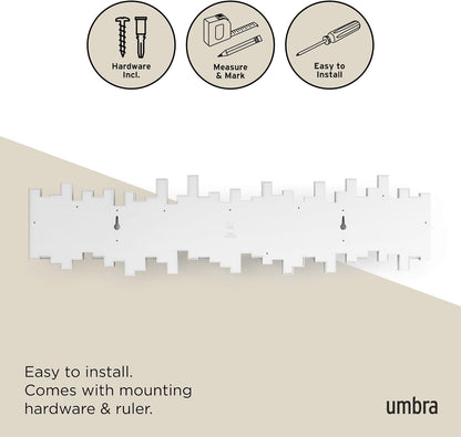 Umbra Sticks Wall-Mounted Coat Rack Rail Hook with 5 Retractable Pegs – Modern, Space-Saving Storage Organizer, Black
