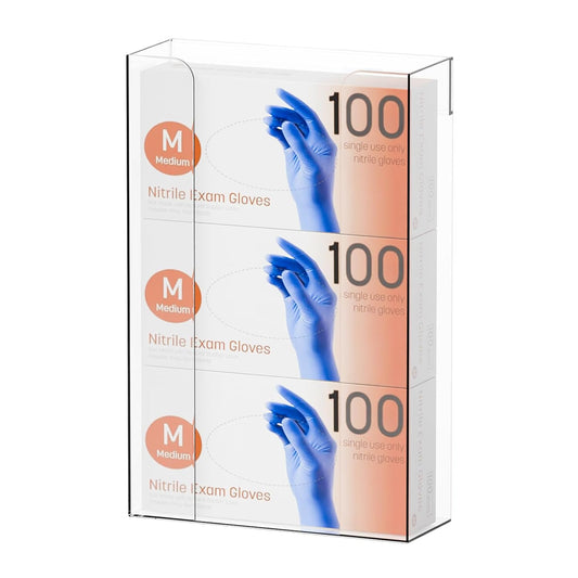 Yieach Acrylic Glove Box Holder Wall Mount With Adhesive,No Drilling Disposable Medical Rubber Glove Holder on Wall & Hanging Hospital Hair Net,Mask,Latex Gloves Dispenser,Gloves Rack & Storage,Clear
