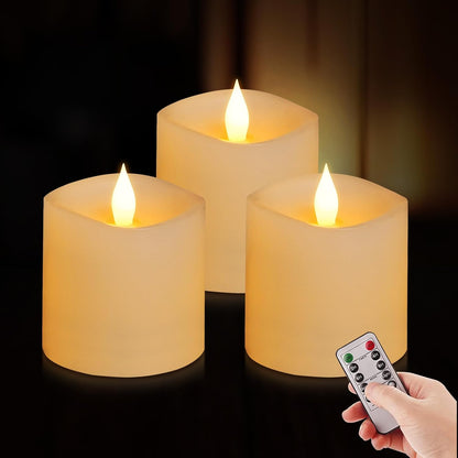3x3 Flameless Candles with Remote Set of 2, 3 inch Battery Candles Flickering with Timer, LED Pillar Candle for Indoor/Outdoor, White