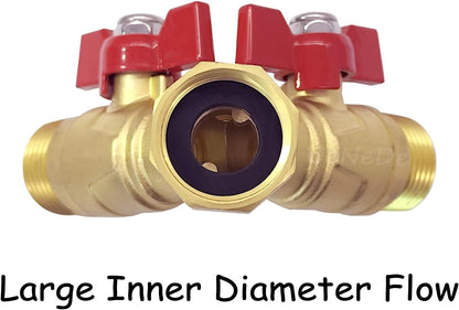 Uenede Brass Full Flow Garden Hose Splitter 3/4" GHT Heavy Duty 2 Way Y Valve Water Hose Shut Off Outdoor Faucet Splitter Connector Adapter with Long Handle