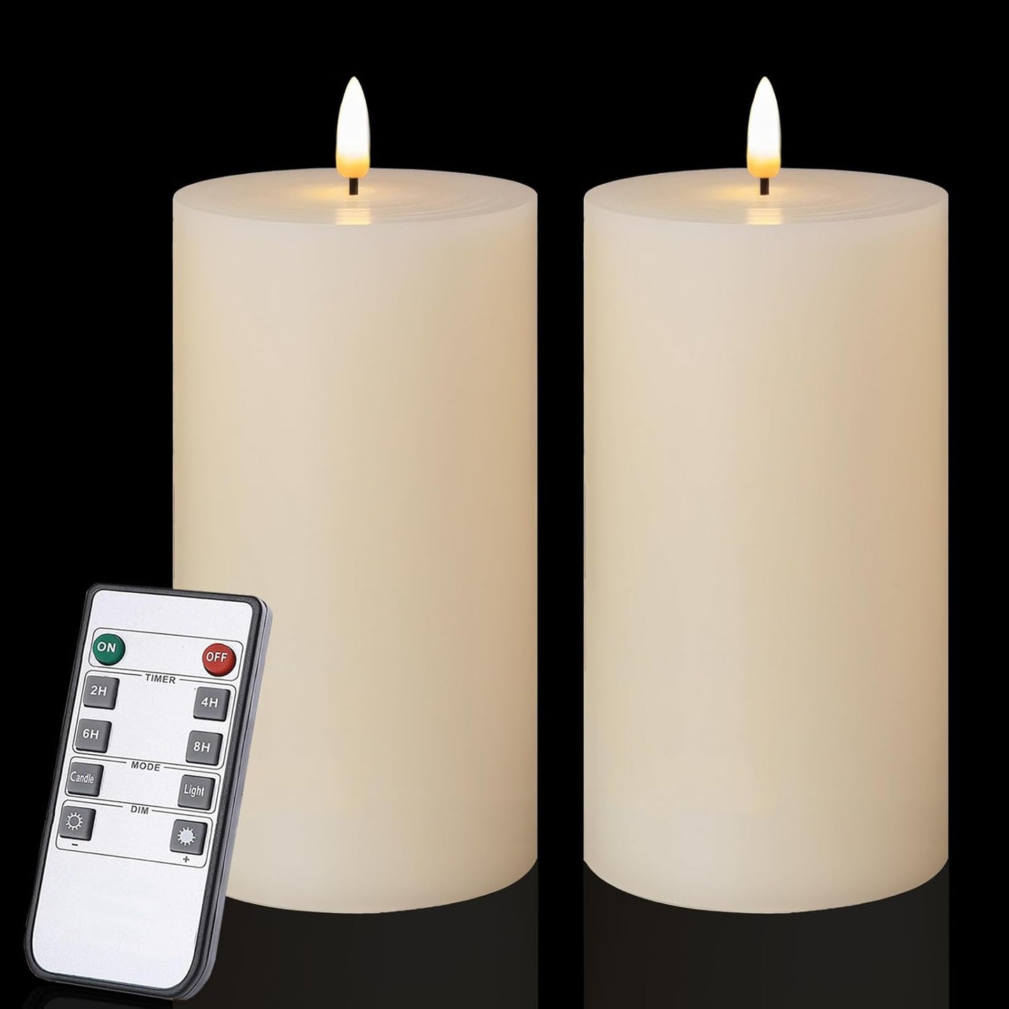 volnyus White Flameless Candles Set of 2 (3x6 inch) Flickering LED Wax Candles Battery Operated with Remote Control Timers for Night Light/Fireplace/Party Dimmable Pillar Candles Flat top