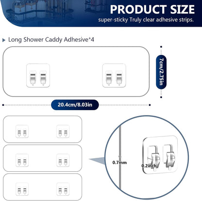 14 Pack Heavy Duty Shower Caddy Adhesive Replacement, 55 LB Hold | Up to 55 LB hold; Waterproof Shower Shelf Adhesive in 3 Hook Styles for Caddies, Shelves, Soap Holders and Racks.