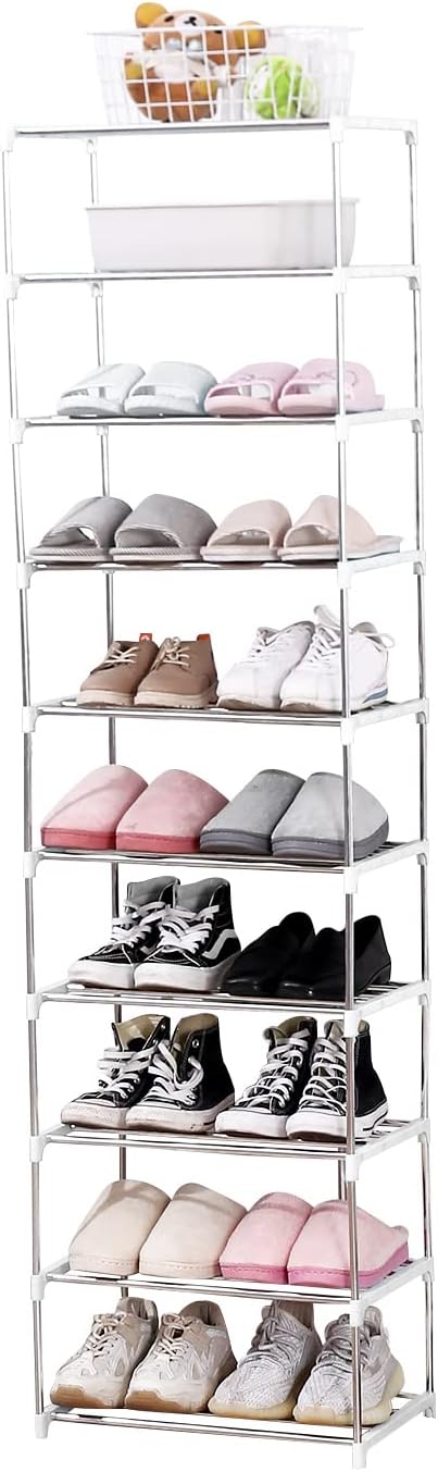 Jucaifu Stackable Small Shoe Rack, Entryway, Hallway and Closet Space Saving Storage and Organization (3-Tier, White)