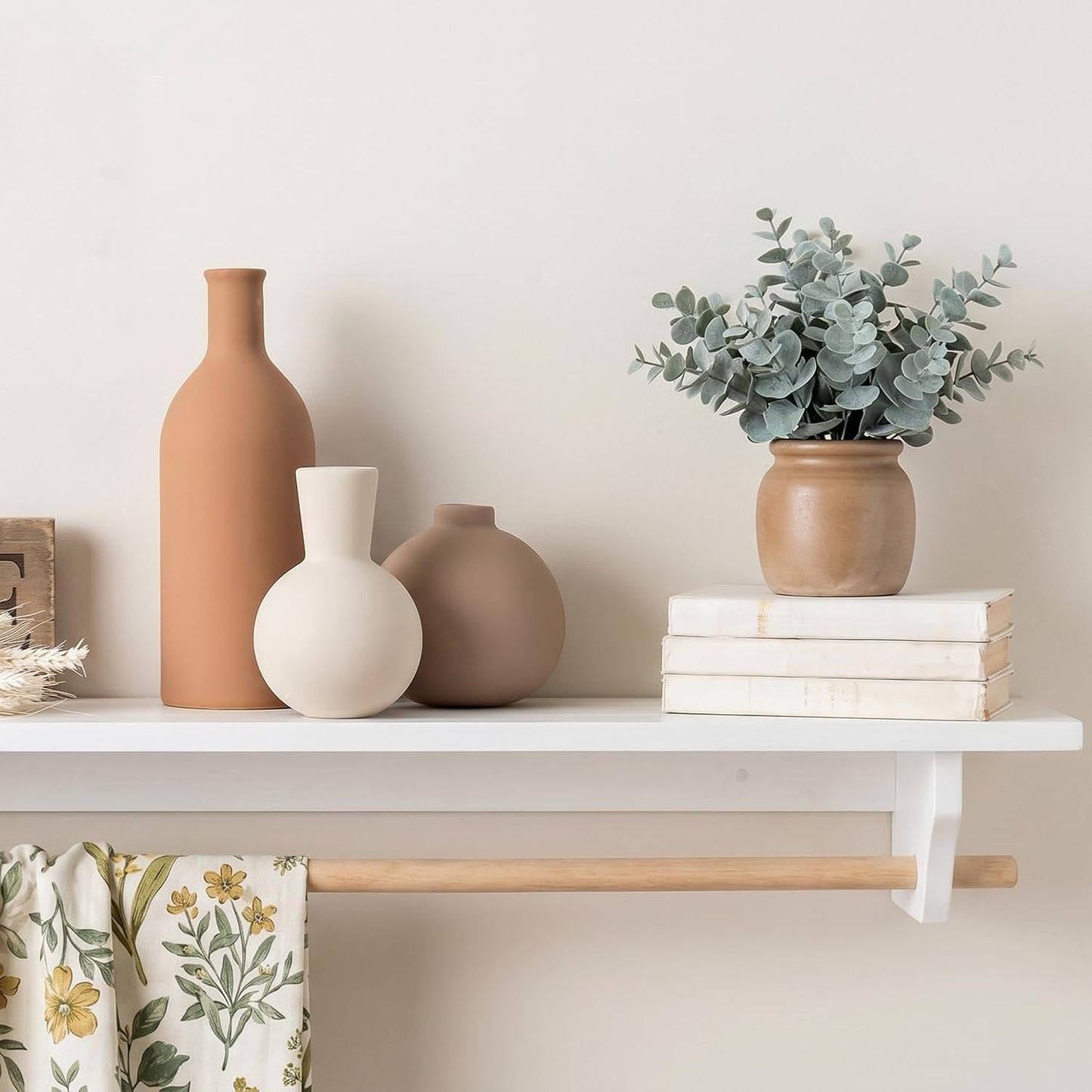 Ceramic Vase Set of 3, Modern Minimalist Neutral Home Decor, Boho Rustic Farmhouse Decorative Vases for Pampas Grass Dried Flowers | Table Centerpiece Entryway Mantel Bookshelf(Black Mix Set - Gray#1)