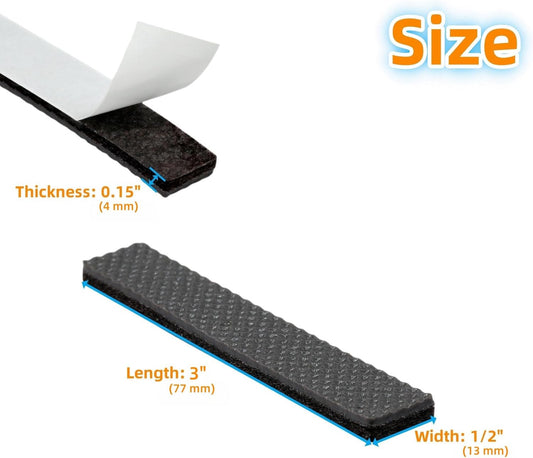 Non Slip Furniture Pads 1/2" x 3" Rubber Strips Self Adhesive Furniture Grippers Chair Leg Pads Rubber Chair Feet Anti Scratches Non Skid Furniture Pad Floor Protectors, 40 Pcs Rectangle