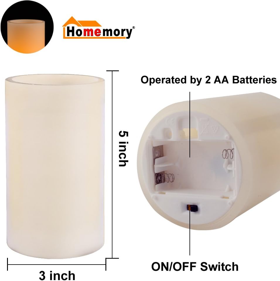 Homemory 9" x 3" Flameless Candles Battery Operated, Flickering LED Pillar Candles with Timers and 2 Remote Controls, Indoor Only, Flat Top, Ivory White Wax, Set of 2