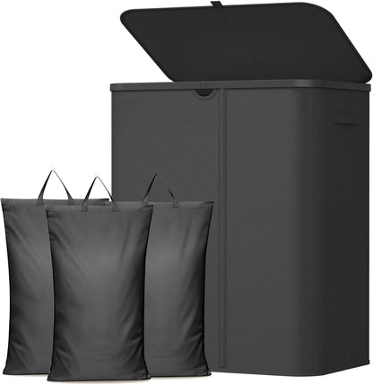 Lifewit 185L 3 Section Laundry Hamper with Lid, Large Laundry Basket with Handles and Removable Bags, Tall Clothes Hamper, Foldable Laundry Sorter for Bedroom Bathroom, Beige