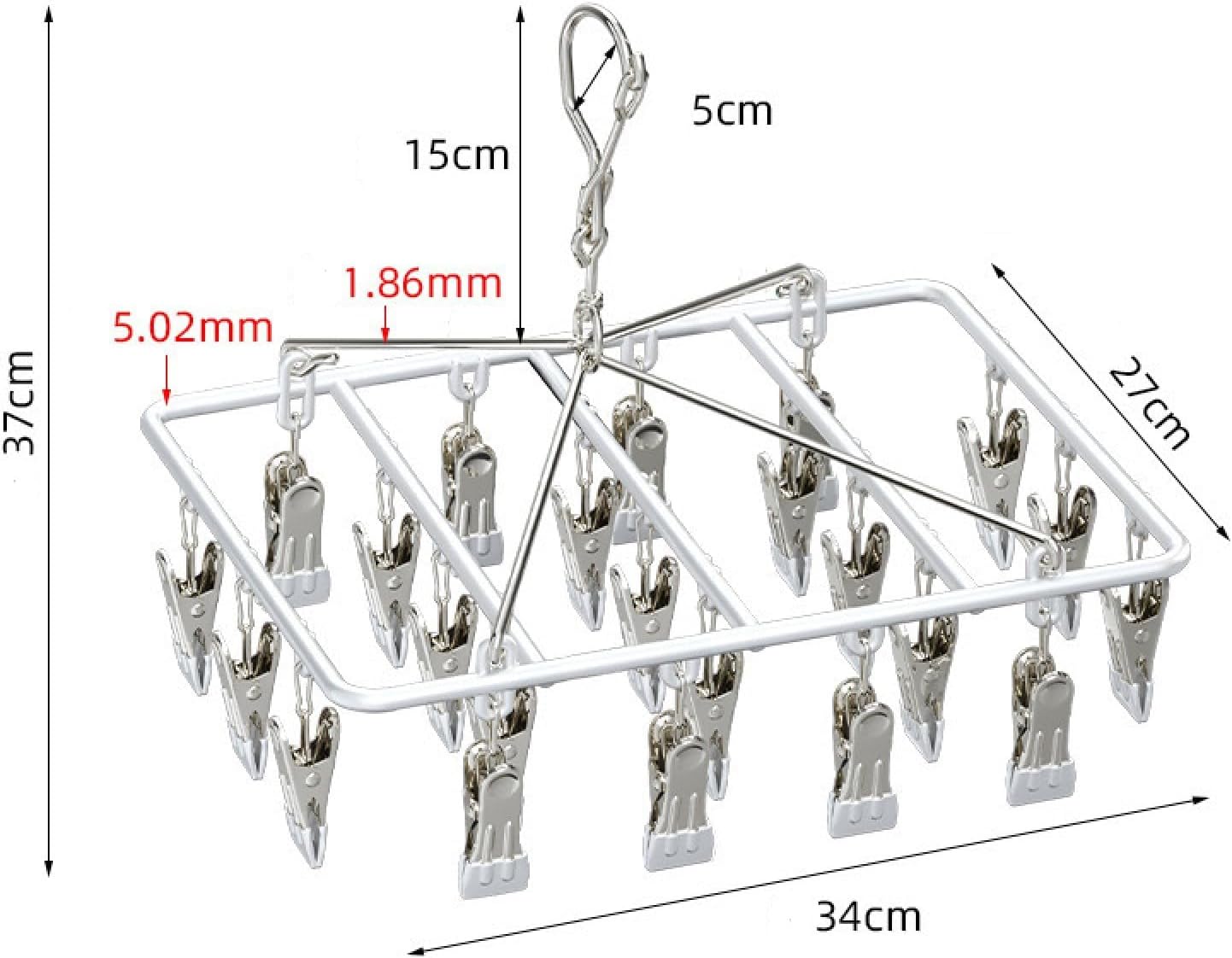 Drying Rack for Sock, Stainless Steel Sock Drying Rack with 23 Clips, Swivel Hook Windproof Hanger for Sock, Laundry, Hat, Scarf, Bras, Towel, Underwear, Pants, Gloves (White)