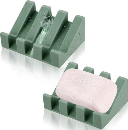 Cunhill 2 Pieces Silicone Soap Dish Self Draining Soap Dish Shower Waterfall Bar Soap Holder Tray with Drain Soap Saver for Kitchen Bathroom Accessories (Black)