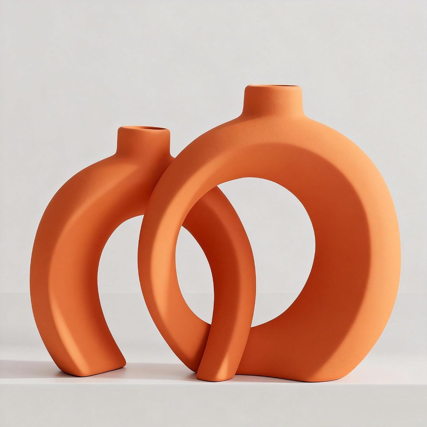 7.2″Hx8.9″H Donut Shape Decorative Vase Set of 2, Ceramic, Modern Minimalism Styles, Flowers or Plant Table Vases for Home Decor Living Room Shelf Entry Console Mantle Dining Centerpiece (Matte White)