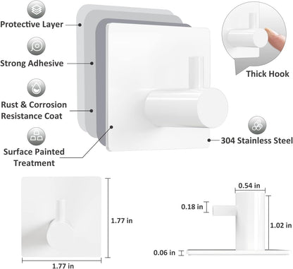 VIS'V Adhesive Towel Hooks, Waterproof Shower Wall Stick on Hooks, 2 Extra Adhesive Strips, White, 4 Pcs