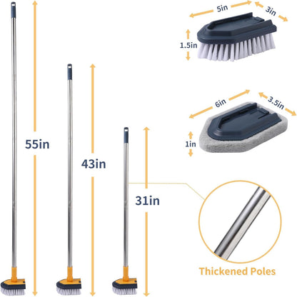 BOOMJOY Tub Cleaner Brush with Long Handle, 55" Extendable Tub Scrubber with Locking Head, No Scratch Shower Cleaning Brush for Bathtub, Bathroom Ceilings, Toilet, Kitchen, Tile, Sink
