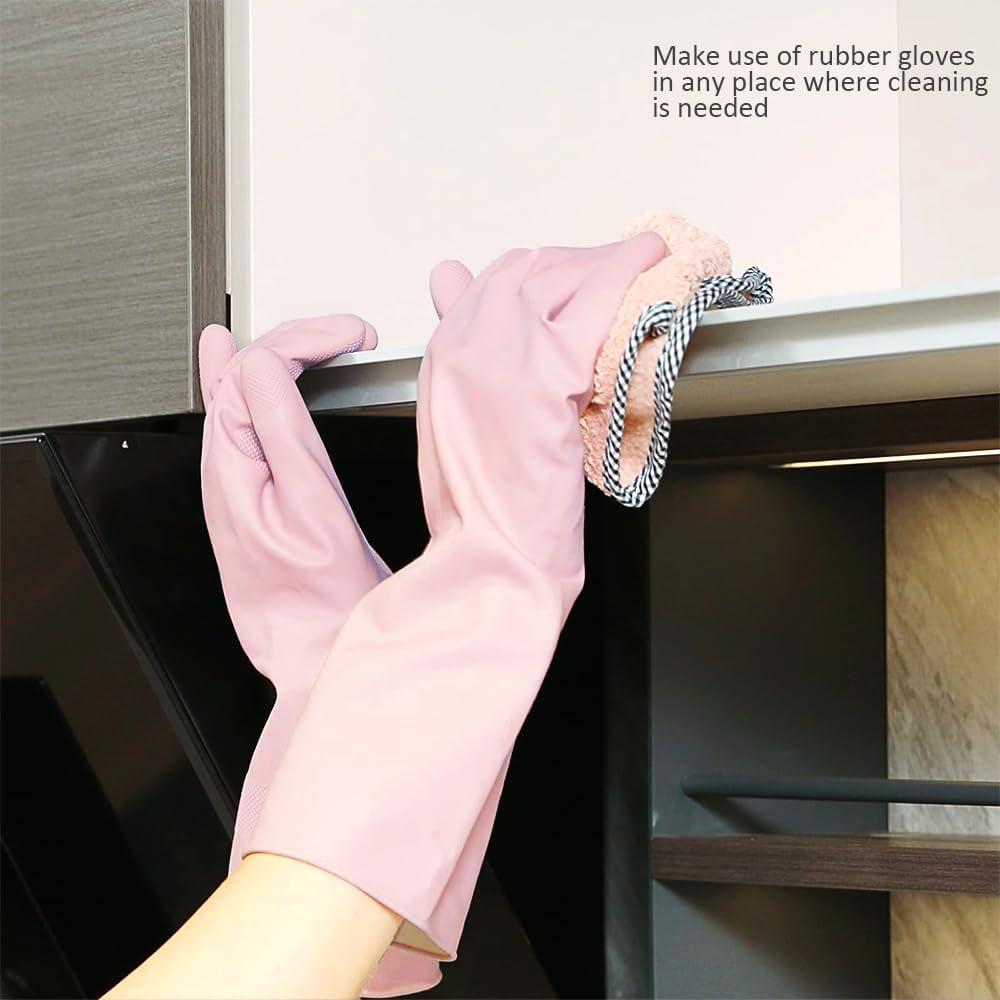 Alimat PluS 3 Pack Reusable Cleaning Gloves Latex Free, Dishwashing Gloves with Cotton Flock Liner and Embossed Palm, Waterproof Household Gloves for Laundry, Gardening (Medium)