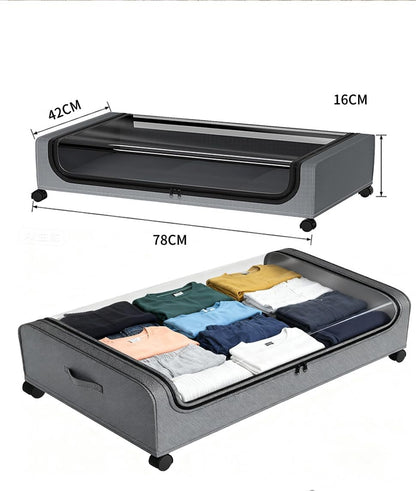 Under Bed Storage with Wheels, 2-Pack Under the Bed Storage Containers with Clear Lids & Label, Underbed Storage Bins, XXXL 85L 11 inches Rolling Metal Drawer for Clothes, Shoes, Toys, Books - Gray