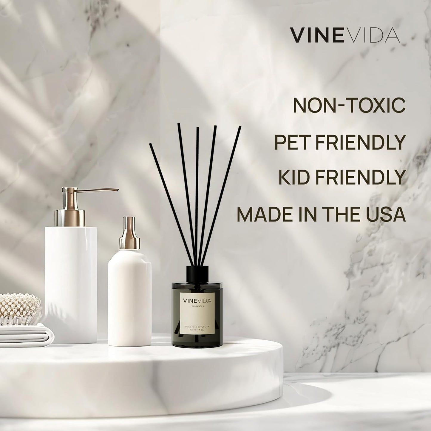 VINEVIDA | White Tea & Sage | Reed Diffuser for Home & Bathroom | Long-Lasting Scent Sticks Set | Oil Stick Diffuser | Bathroom Scent