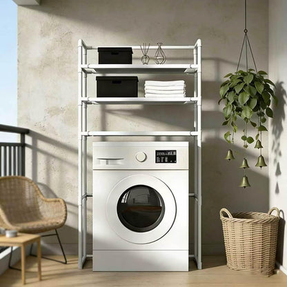 Heavy Duty Adjustable Metal Laundry Organizer, Space-Saving Over Washer & Dryer Storage Shelf for Bathroom, Balcony & Utility Room(White)