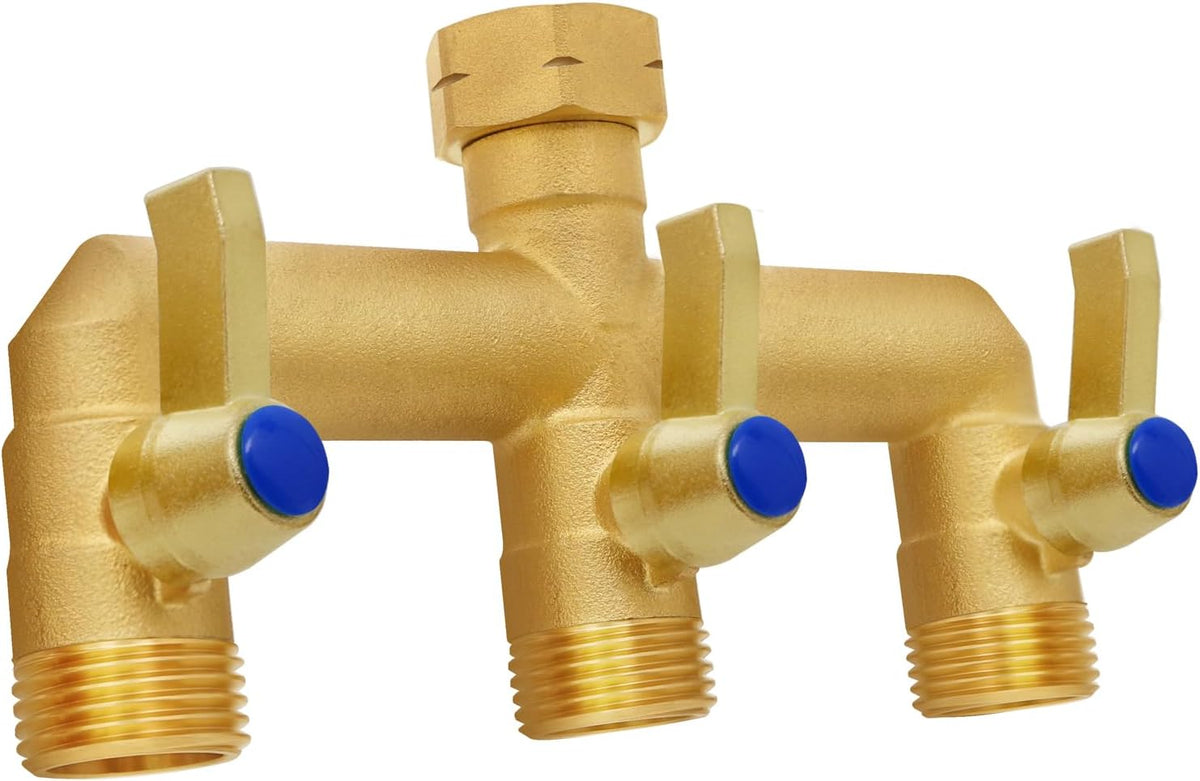 Brass Garden Hose Splitter 2-Way Heavy Duty - 3/4" GHT Threads with 2×304 Stainless Steel Handles, High Flow Design for Efficient Water Distribution