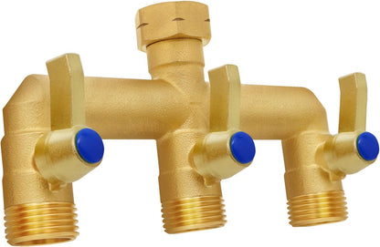 Brass Garden Hose Splitter 2-Way Heavy Duty - 3/4" GHT Threads with 2×304 Stainless Steel Handles, High Flow Design for Efficient Water Distribution