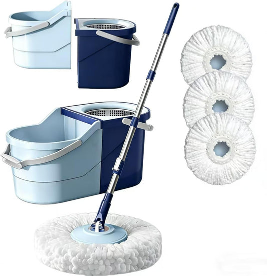 Spin Mop and Bucket Set with 4 Washable Microfiber Mop Heads, Durable Handle System for Hardwood Floor, Tile, and All Surface Cleaning