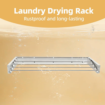 Wall Mounted Clothes Drying Rack 32", Collapsible Space Saving Laundry Drying Rack with 50 lb Capacity, Laundry Room Organization for Clothes, Foldable, 5 Rods, White