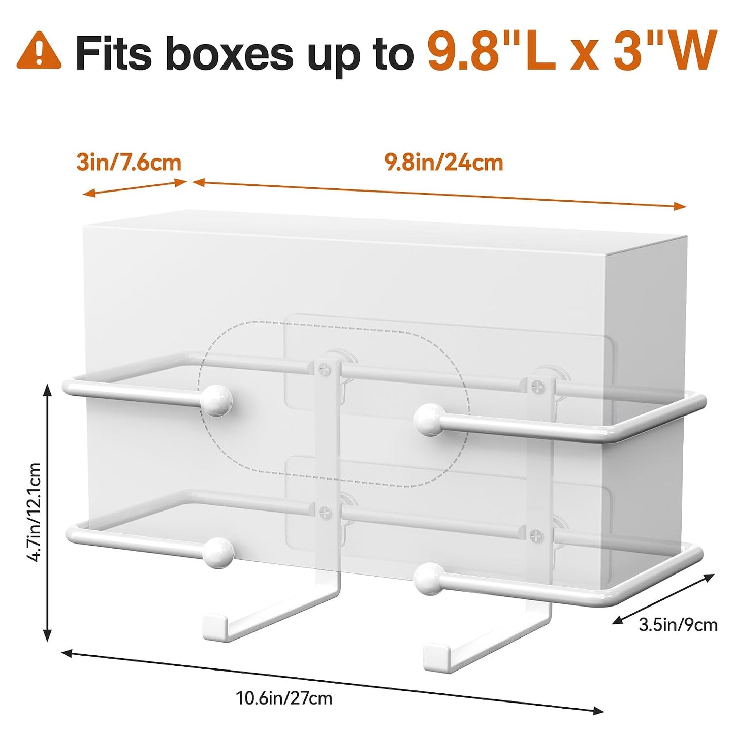 Adhesive Glove Box Holder Wall Mount, Metal Disposable Gloves Dispenser for Latex & Nitrile Boxes, No-Drill Tissue & Wipes Organizer for Kitchen, Lab, Bathroom, White