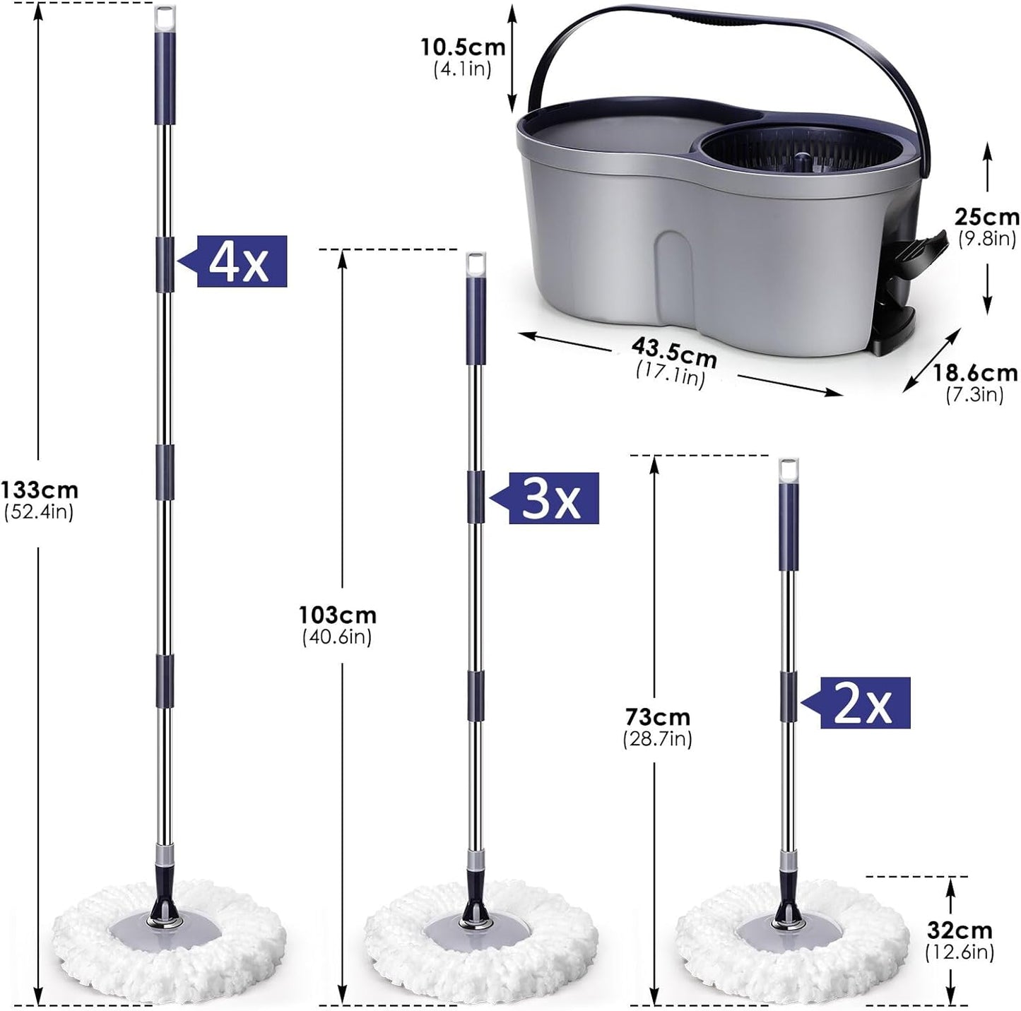 Spin Mop Bucket System,Masthome Pedal Spin Mop and Bucket with Wringer Set,EasyWring Microfiber Mop with 3 Mop Pads,360°Spinning Floor Cleaning System - Home & Office Suitable