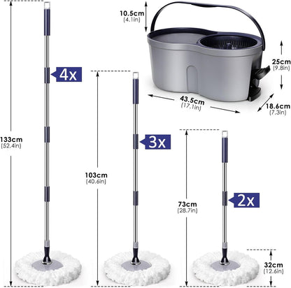 Spin Mop Bucket System,Masthome Pedal Spin Mop and Bucket with Wringer Set,EasyWring Microfiber Mop with 3 Mop Pads,360°Spinning Floor Cleaning System - Home & Office Suitable