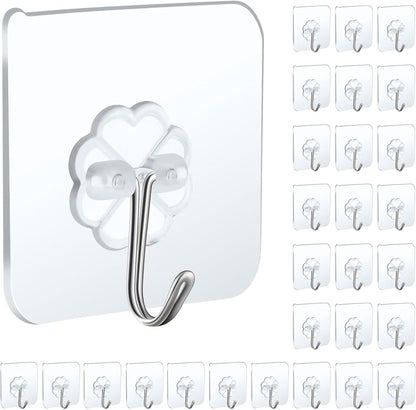 10 Packs Large Wall Hooks for Hanging Heavy Duty 33lb(Max), Waterproof Transparent Adhesive Wall Hooks Wall Hangers Without Nails Sticky Hooks for Bathroom Shower Kitchen Door Utility Hooks Hanger