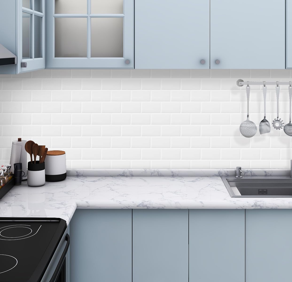 DEWOO White Peel and Stick Backsplash Subway Tile Self Adhesive Wall Tiles for Kitchen Bathroom, 10-Sheet, 12"×12"