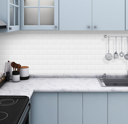 DEWOO White Peel and Stick Backsplash Subway Tile Self Adhesive Wall Tiles for Kitchen Bathroom, 10-Sheet, 12"×12"