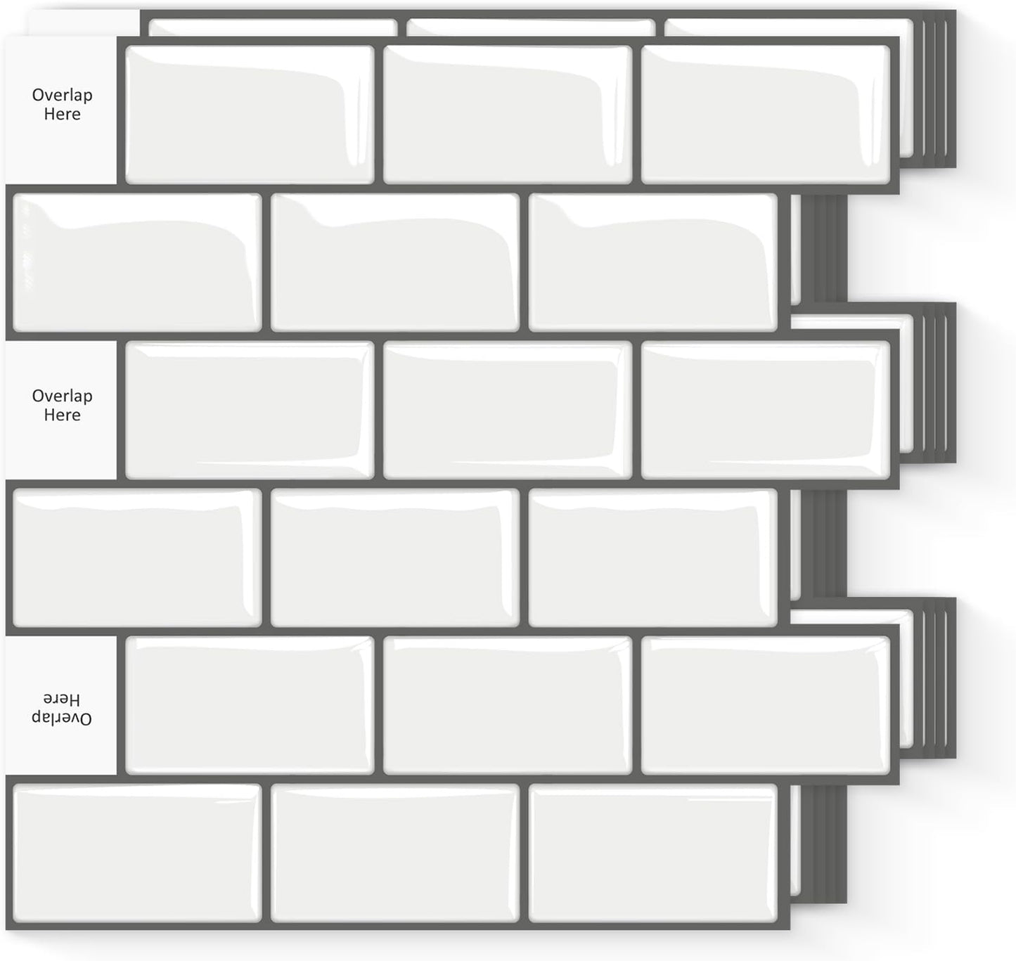 10 Sheets Peel and Stick Backsplash Tiles, Marble Look Wall Tiles for Kitchen and Bathroom, Livingroom, 12"x12", White, Waterproof Vinyl
