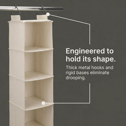 Household Essentials Cedarline 6‑Shelf Hanging Closet Organizer in Heavy‑Duty Cotton Canvas, Cream