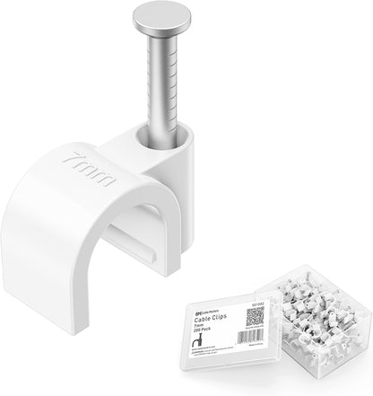 Cable Matters 200-Pack Nail-in Cable Clips, Cord Organizer, 7mm / 0.27 in. | Ethernet Cable Wall Clip, Wire Wall Clips, White