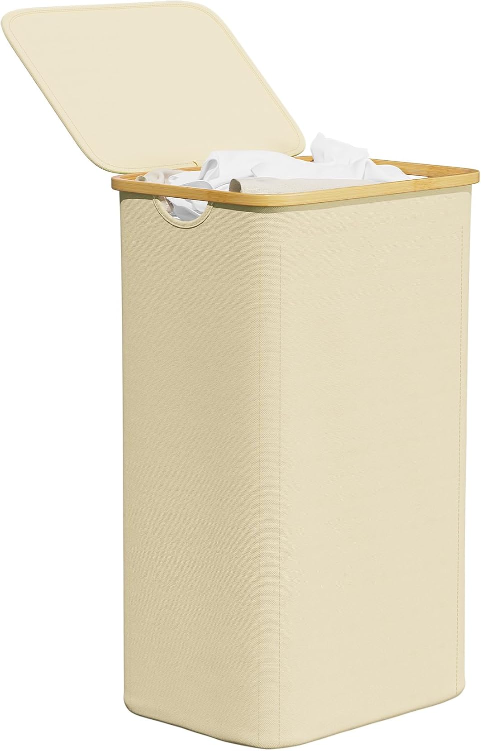 SpaceAid Double Laundry Hamper 2 Section with Lid and Removable Laundry Bags, 160L Clothes Basket with Bamboo Handles, Large Collapsible Hamper for Bedroom, Bathroom, Dorm, Laundry Room - White