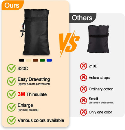 Enlarge Outdoor Faucet Cover for Winter Freeze Protection, 3M Thinsulate, 10”H x 6.3”W Hose Bib Covers for Wall Taps Outside, Waterproof & Frost Free Insulated Spigot Cover, 2 Pcs Faucet Socks - Black