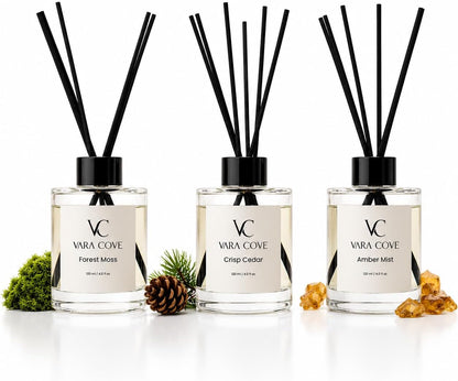 Reed Diffuser Set 3 Pack Premium Reed Diffusers Amber, Cedar & Moss Scents Long Lasting Home Fragrance Gift Set for Bathroom, Office & Home