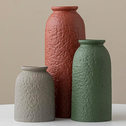 Ceramic Vase Set-3, Small Flower Vases for Decor, Modern Boho Farmhouse Style, Decorative Vases for Pampas Grass & Dried Flowers, Distressed Finish (Beige)