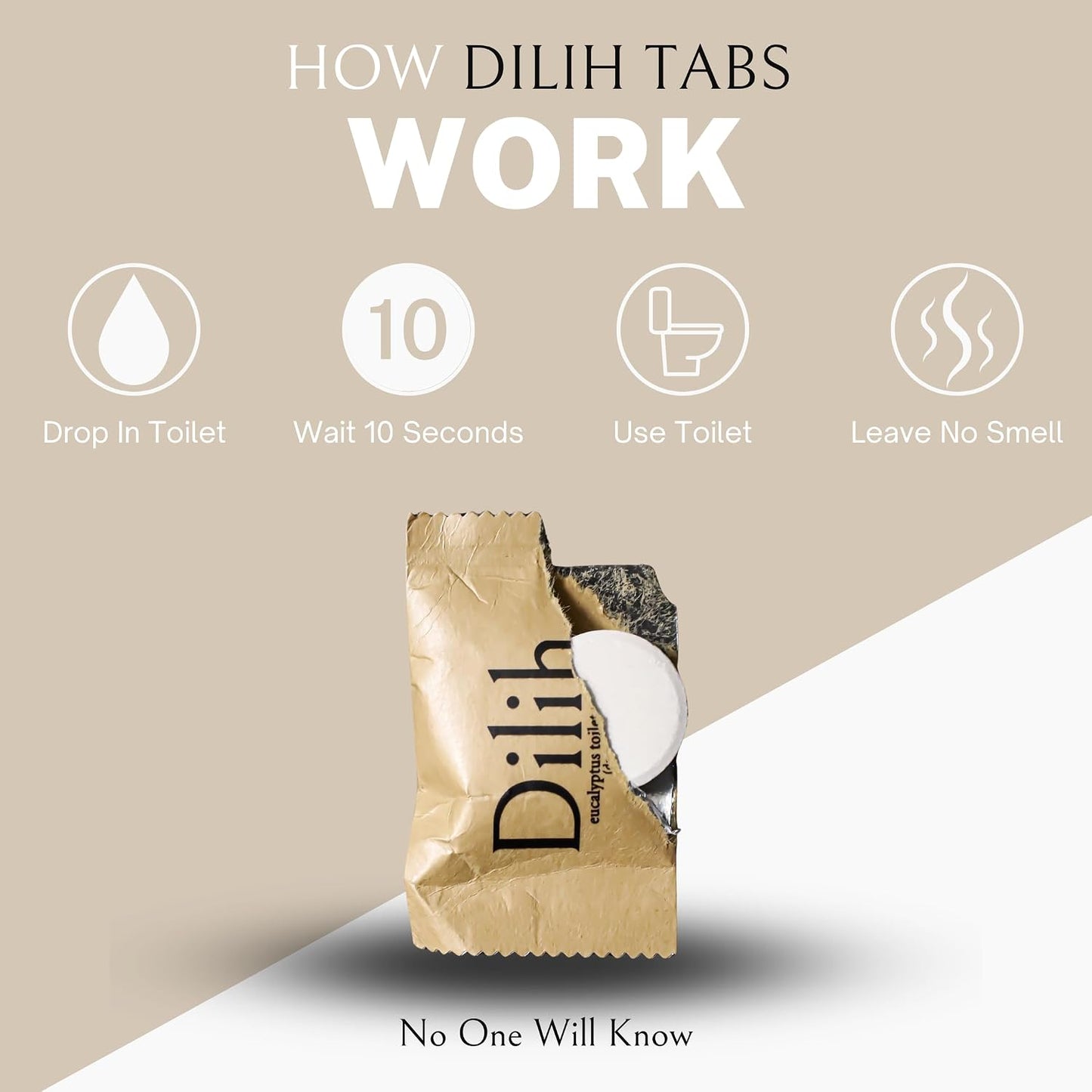 Dissolving Toilet Freshener | Dilih Tablets | Eucalyptus Scent | 24 Individually Wrapped | Bathroom Odor Eliminator | No Heavy Perfume | Portable, Elegant, Easy to Use Deodorizer