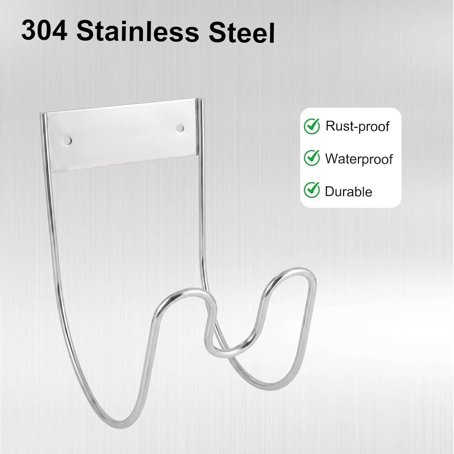 Stainless Steel Garden Hose Holder Wall Mount, Outside Metal Water Hose Reel Hanger Heavy Duty Hook Rack for Extension Cords Vacuum Lines Outdoor Garden Pipe Storage Organization