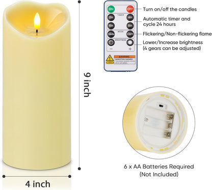 Amagic IP65 Waterproof Outdoor Flameless Candles with Remote, LED Candles Battery Operated with Timer, Flickering Fake Pillar Candle for Outside Patio Yard Decor, Ivory, Set of 5, D3 X H4 5" 6" 8" 8"